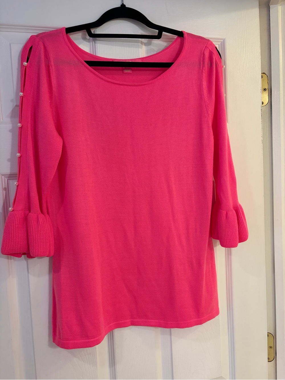 Lilly Pulitzer Hot Pink Pearl-Trim Ruffle Sleeve Top